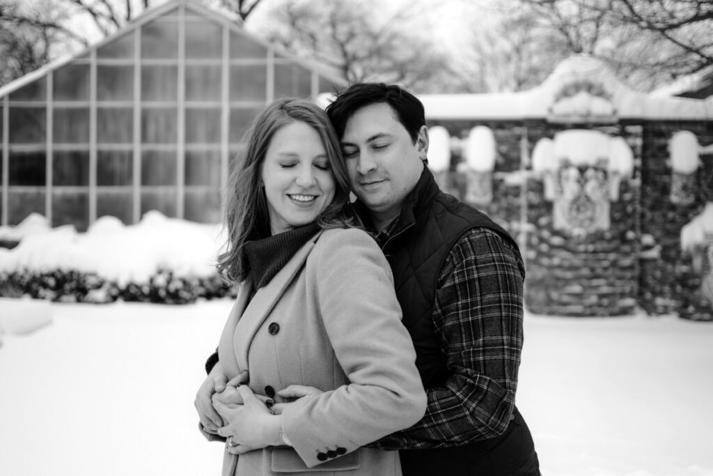 snowy winter Cleveland engagement session arcade museum of art downtown