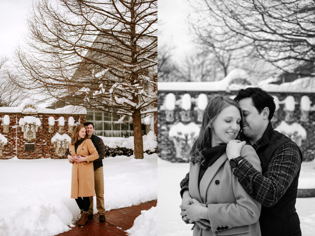 snowy winter Cleveland engagement session arcade museum of art downtown