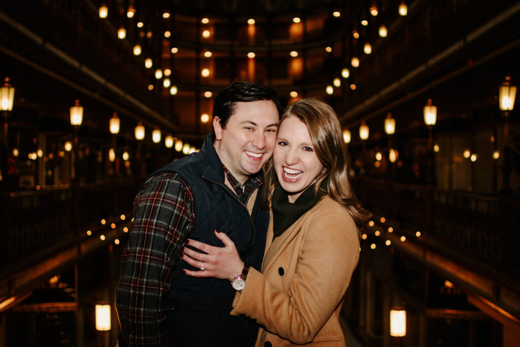 snowy winter Cleveland engagement session arcade museum of art downtown