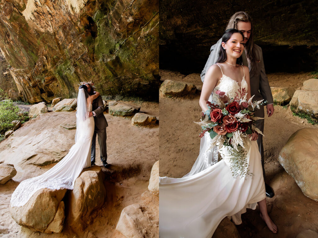 Hocking Hills Haven at Cedar Grove Ash Cave Wedding First Look Private Vows