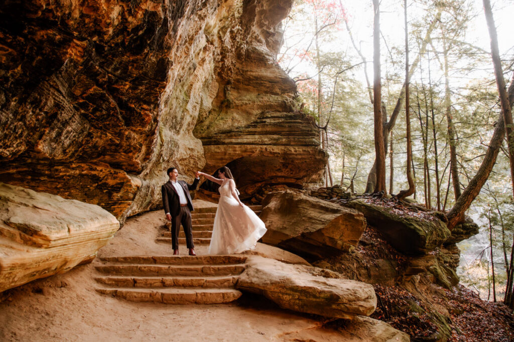 Old Man's Cave Hocking Hills Ohio Adventure Elopement Photographer Ash Cave