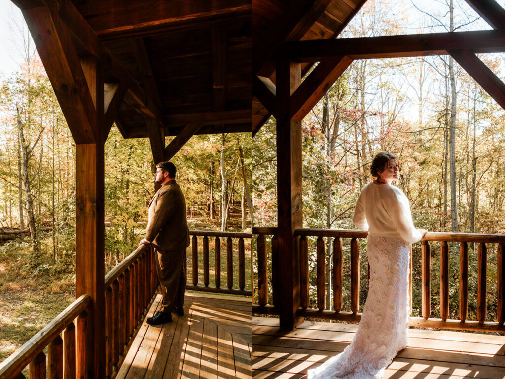 Hocking Hills cabin lodge wedding getting ready photos groom bride