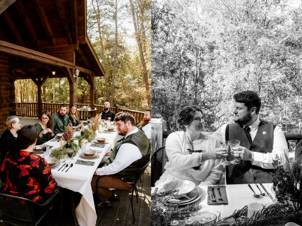 cottagecore wedding tablescape hocking hills ohio reception toast