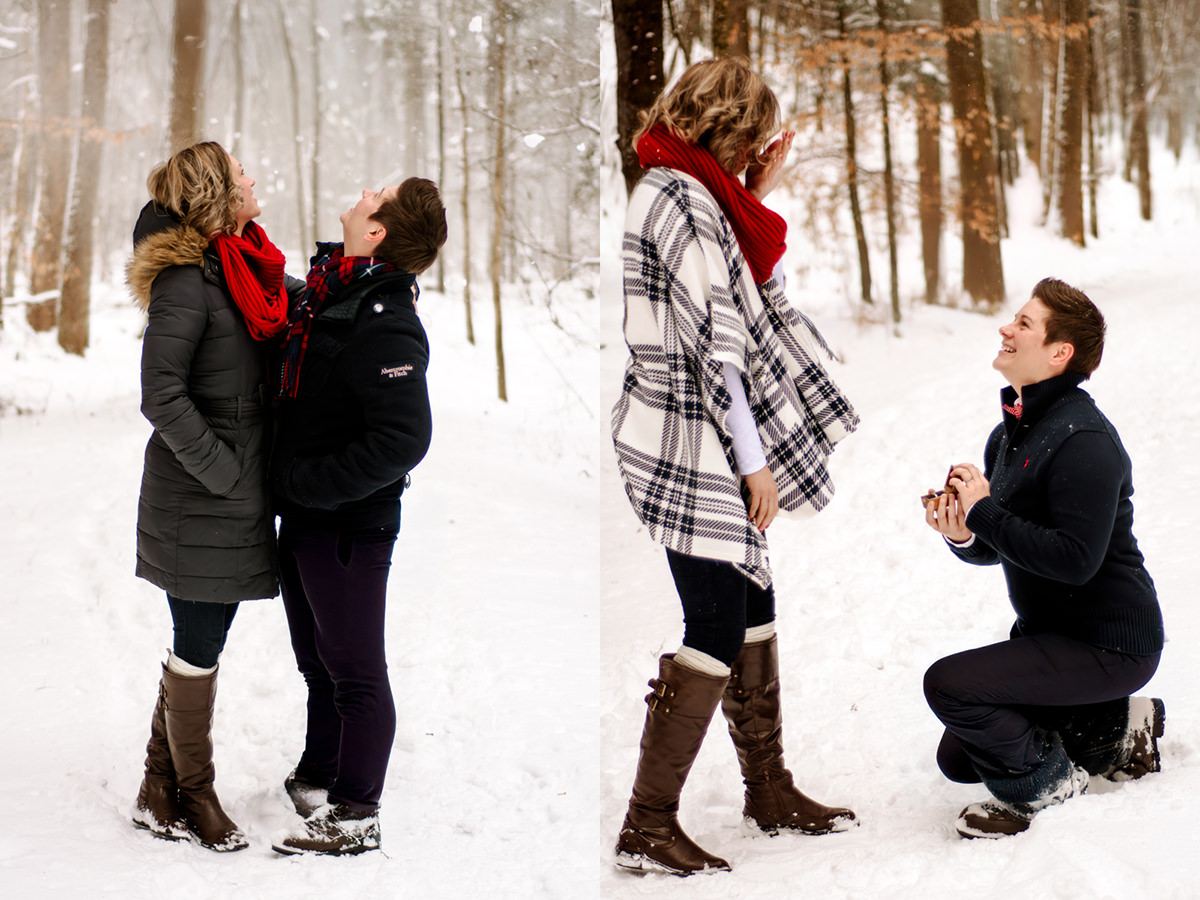 Hocking Hills  Surprise Engagement Proposal Photographer Winter Conkles Hollow