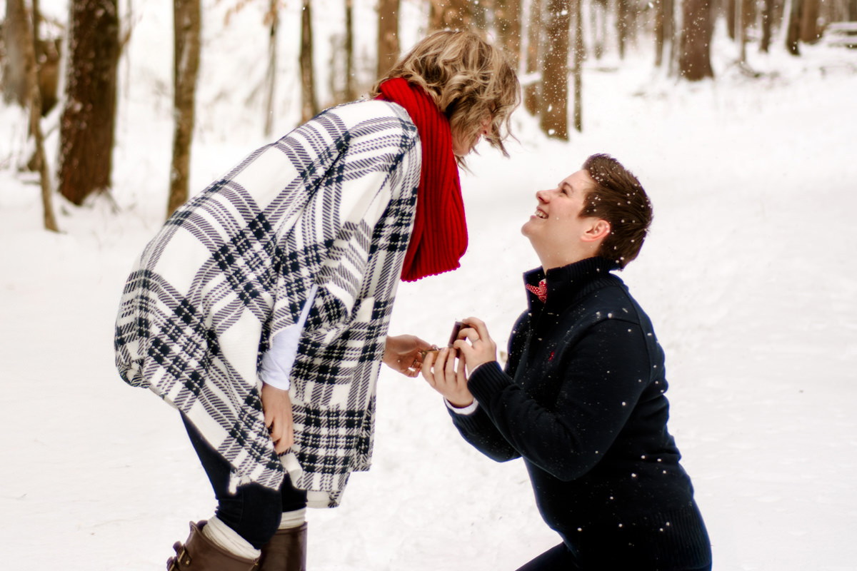 Hocking Hills  Surprise Engagement Proposal Photographer Winter Conkles Hollow