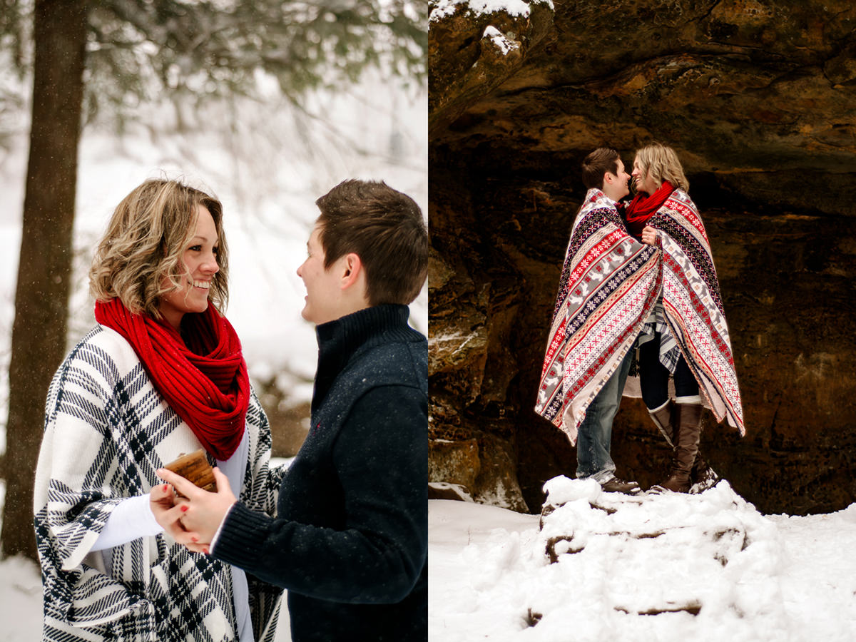 Hocking Hills Surprise Engagement Proposal Photographer Winter Conkles Hollow