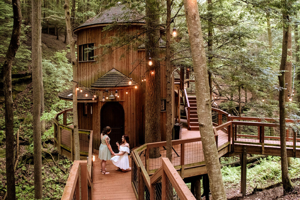 Hocking Hills LGBTQ Surprise Proposal Treehouse ring engagement Elizabeth Nihiser Photography