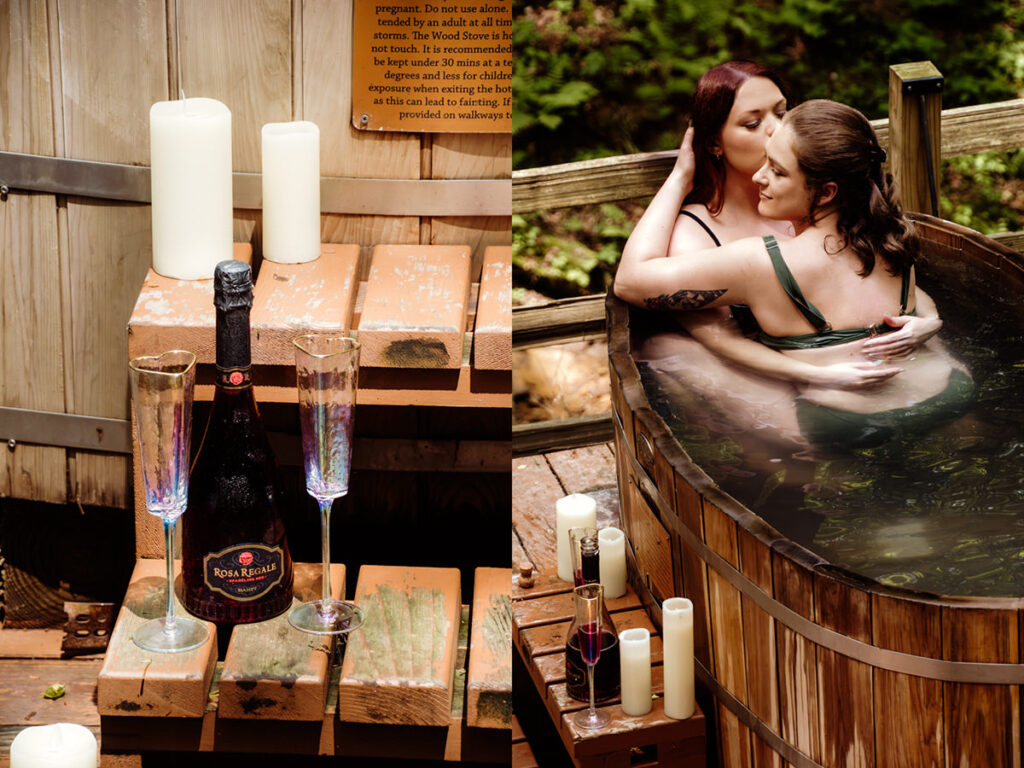 Hocking Hills Treehouse Surprise Proposal Engagement Hot Tub Boudoir 