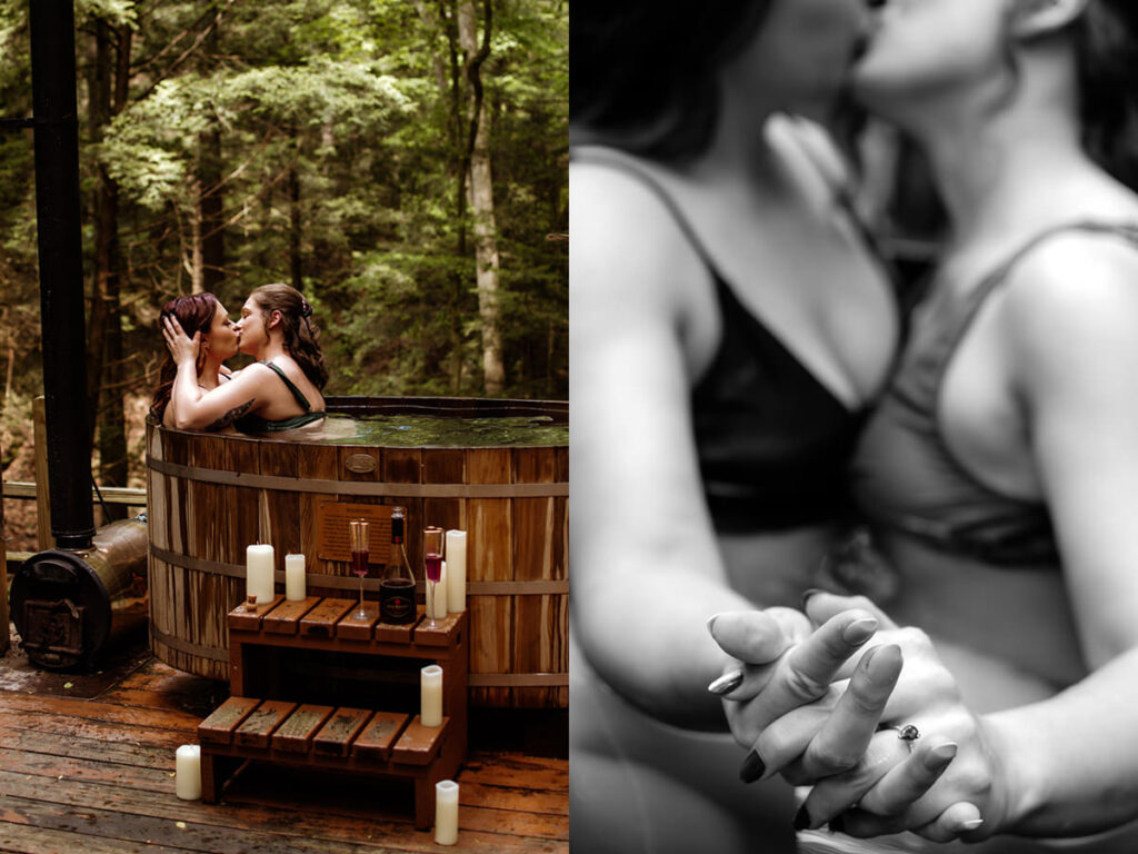 Hocking Hills Treehouse Surprise Proposal Engagement Hot Tub Boudoir 