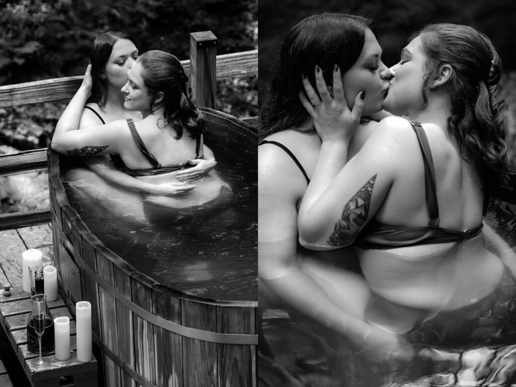 Hocking Hills Treehouse Surprise Proposal Engagement Hot Tub Boudoir 