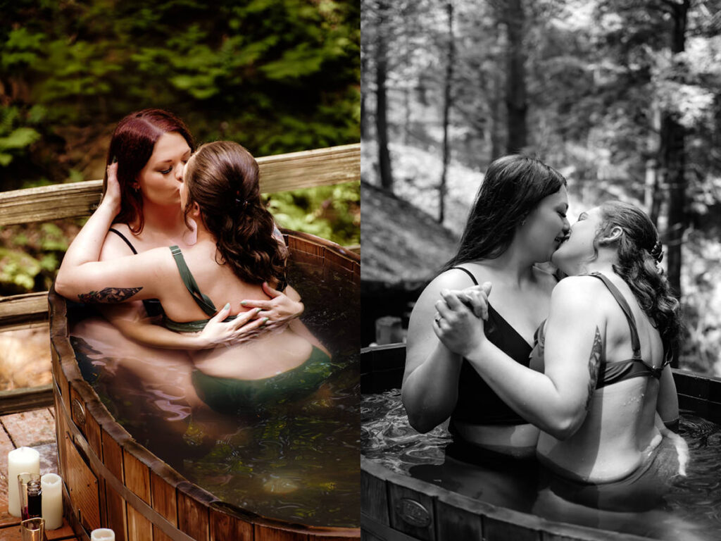 Hocking Hills Treehouse Surprise Proposal Engagement Hot Tub Boudoir 