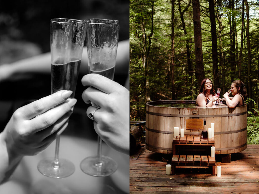 Hocking Hills Treehouse Surprise Proposal Engagement Hot Tub Boudoir 