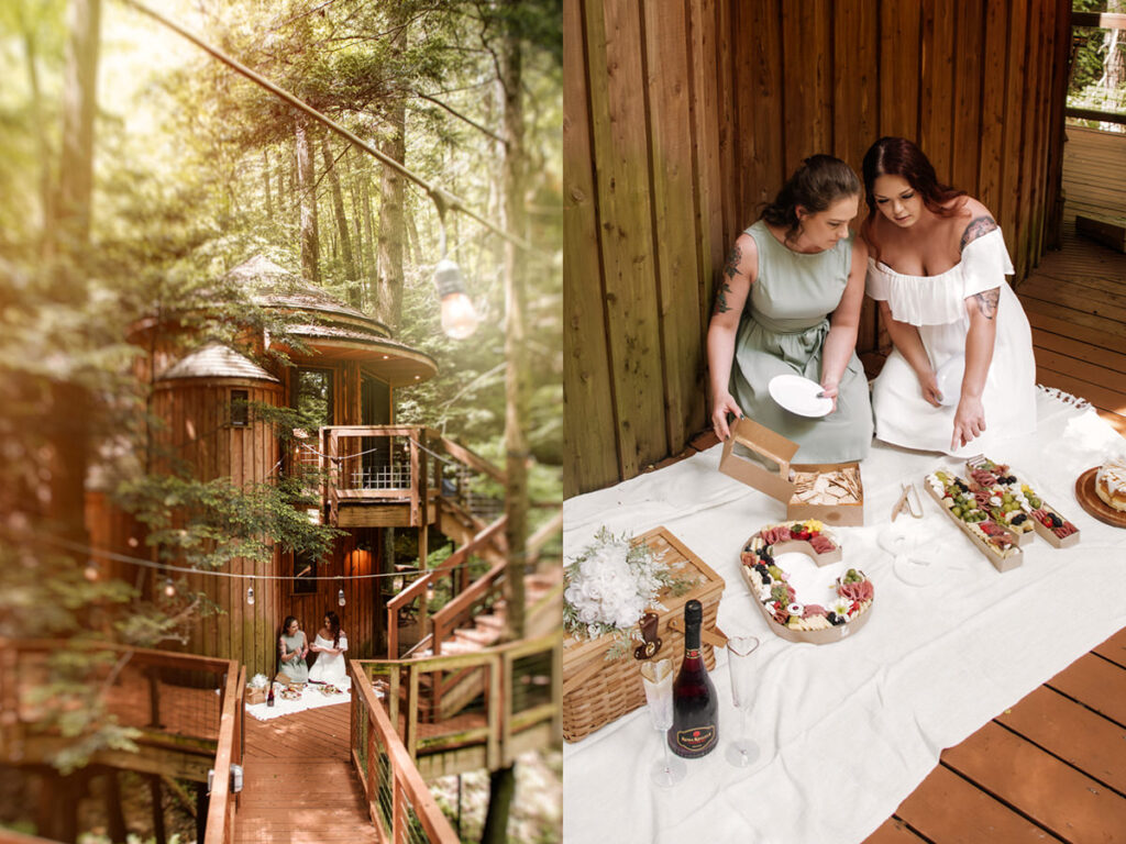 Hocking Hills Treehouse Surprise Proposal Engagement Hot Tub Boudoir