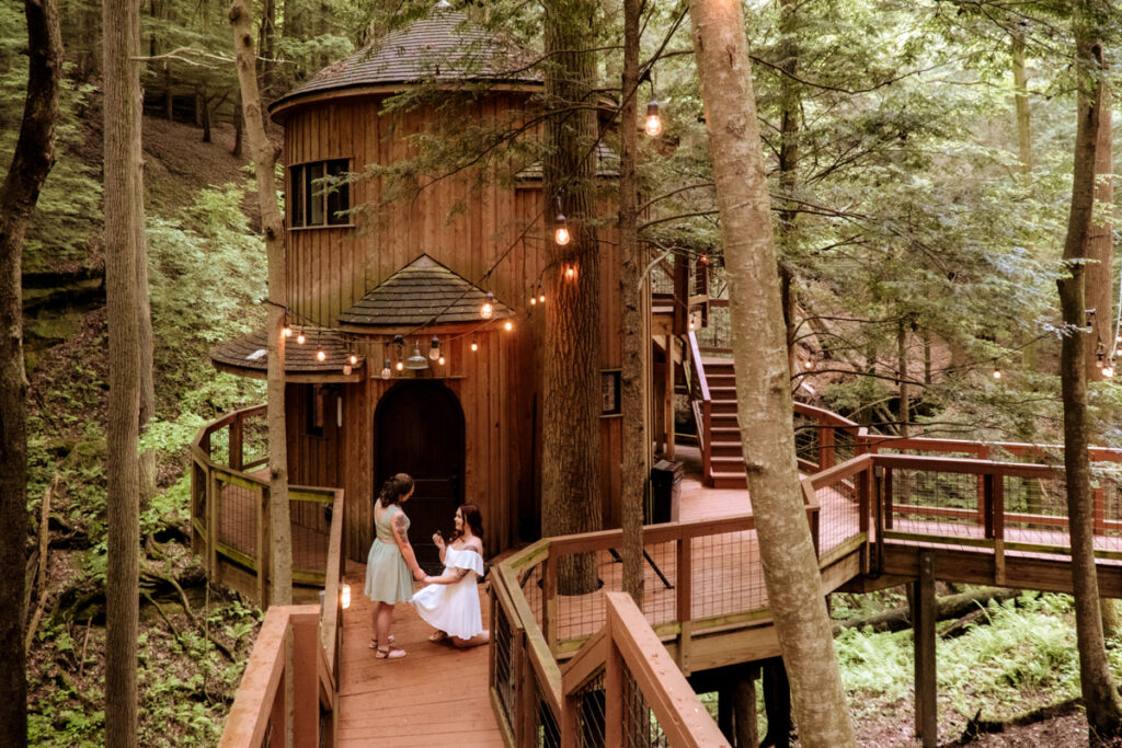 Hocking Hills Treehouse Surprise Proposal Engagement Hot Tub Boudoir