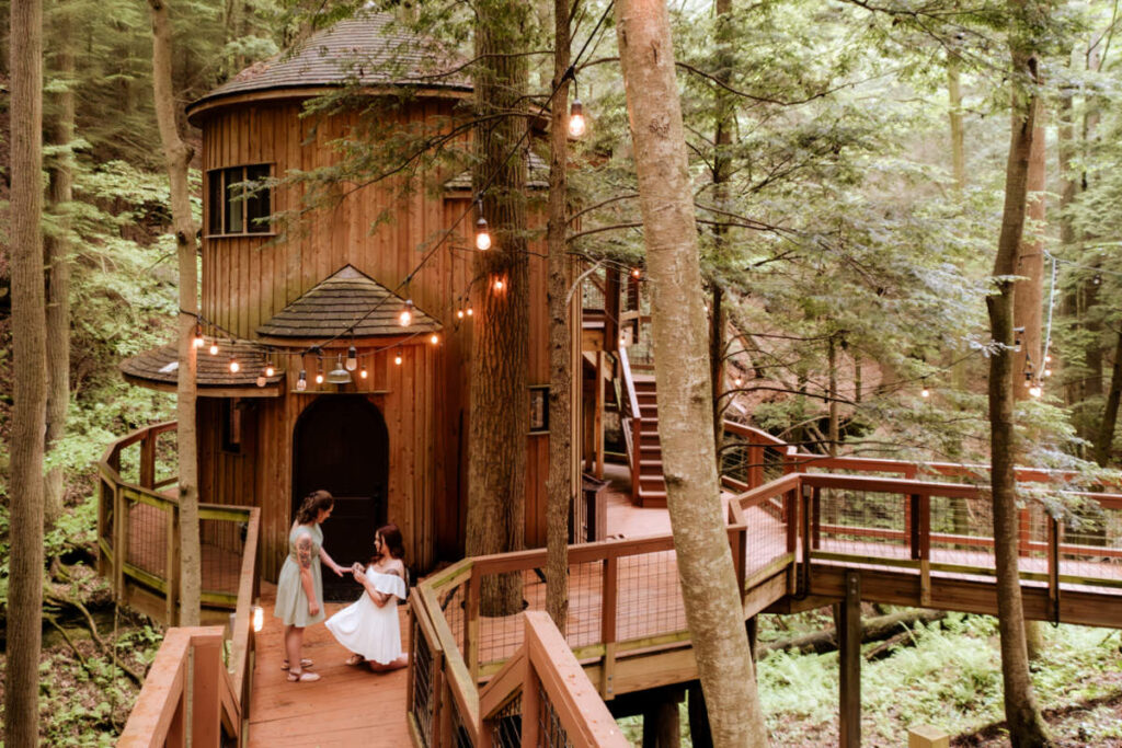 Hocking Hills Treehouse Surprise Proposal Engagement Hot Tub Boudoir