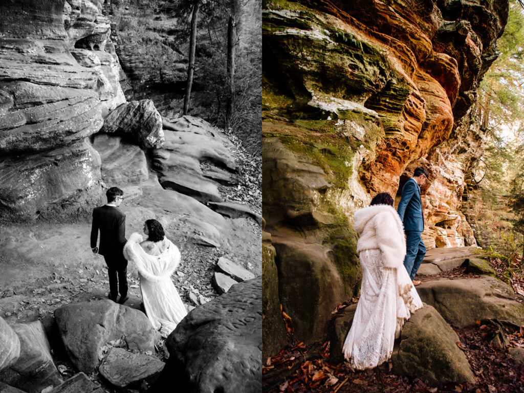 The Rockhouse, with its tunnel-like cave and captivating 'window' views, provided a truly unique and breathtaking backdrop for their intimate Couples Portraits.