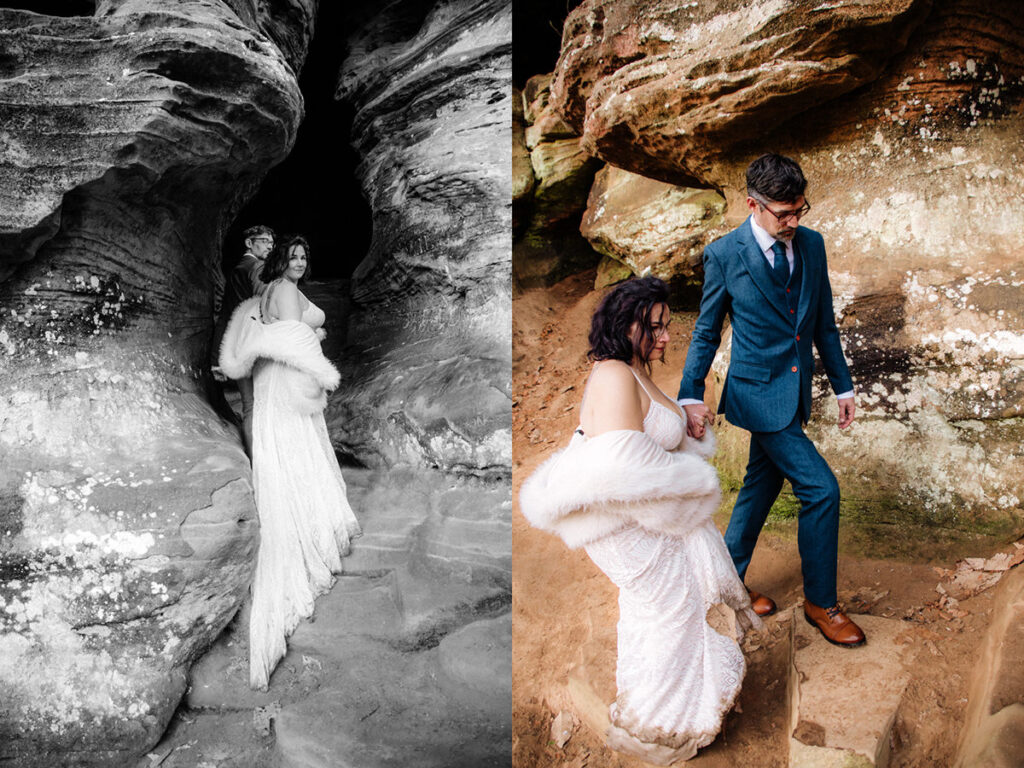 The Rockhouse, with its tunnel-like cave and captivating 'window' views, provided a truly unique and breathtaking backdrop for their intimate Couples Portraits.