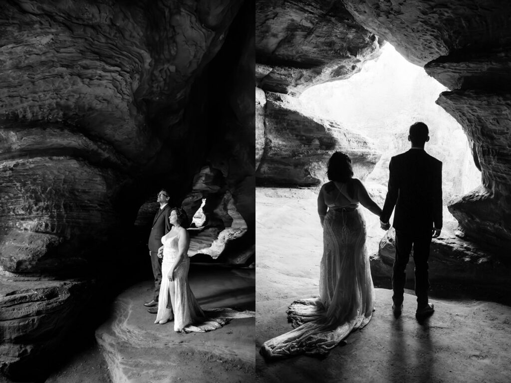 The Rockhouse, with its tunnel-like cave and captivating 'window' views, provided a truly unique and breathtaking backdrop for their intimate Couples Portraits.