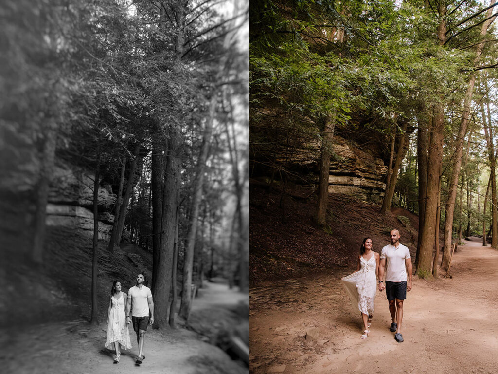 Hocking Hills Anniversary Portrait Session Ohio 1st 5th 10th 15th 20th 25th year celebration photos nature old mans cave ash cave cabin lodging cozy trees forest