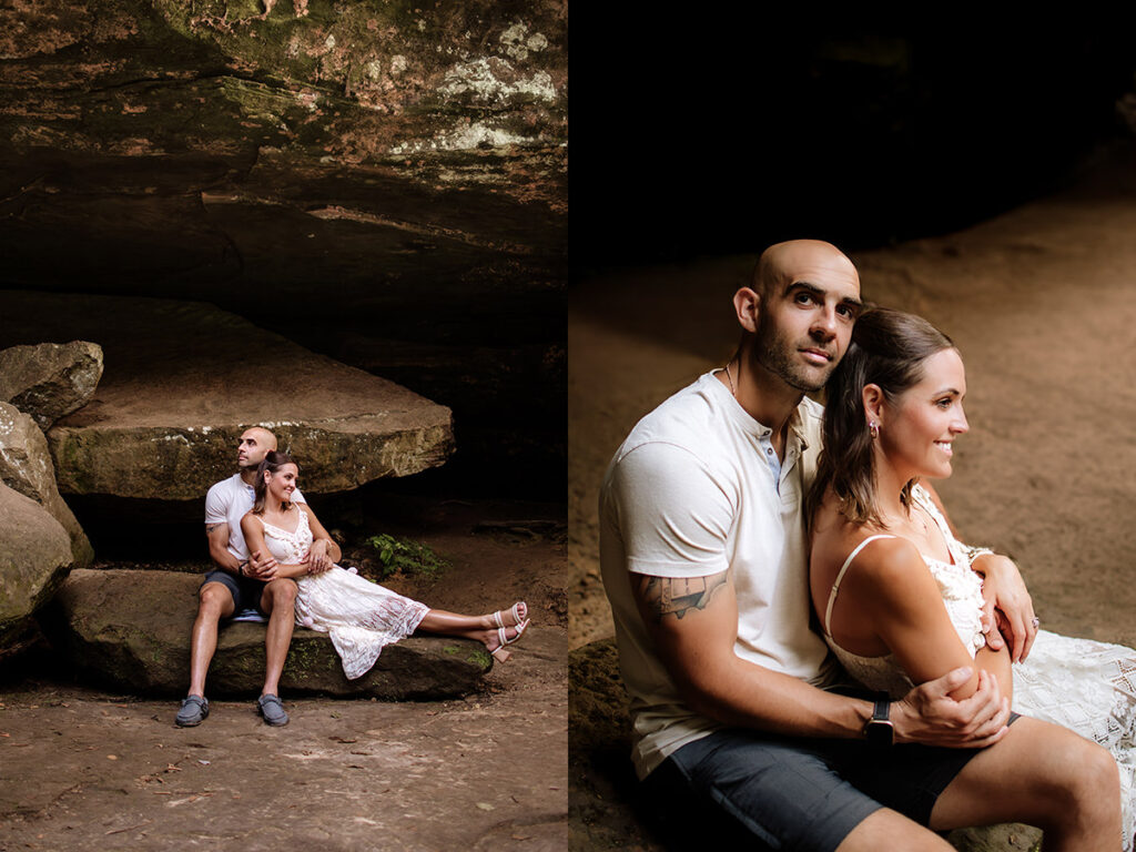 Hocking Hills Anniversary Portrait Session Ohio 1st 5th 10th 15th 20th 25th year celebration photos nature old mans cave ash cave cabin lodging cozy trees forest