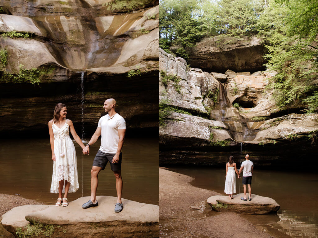 Hocking Hills Anniversary Portrait Session Ohio 1st 5th 10th 15th 20th 25th year celebration photos nature old mans cave ash cave cabin lodging cozy trees forest