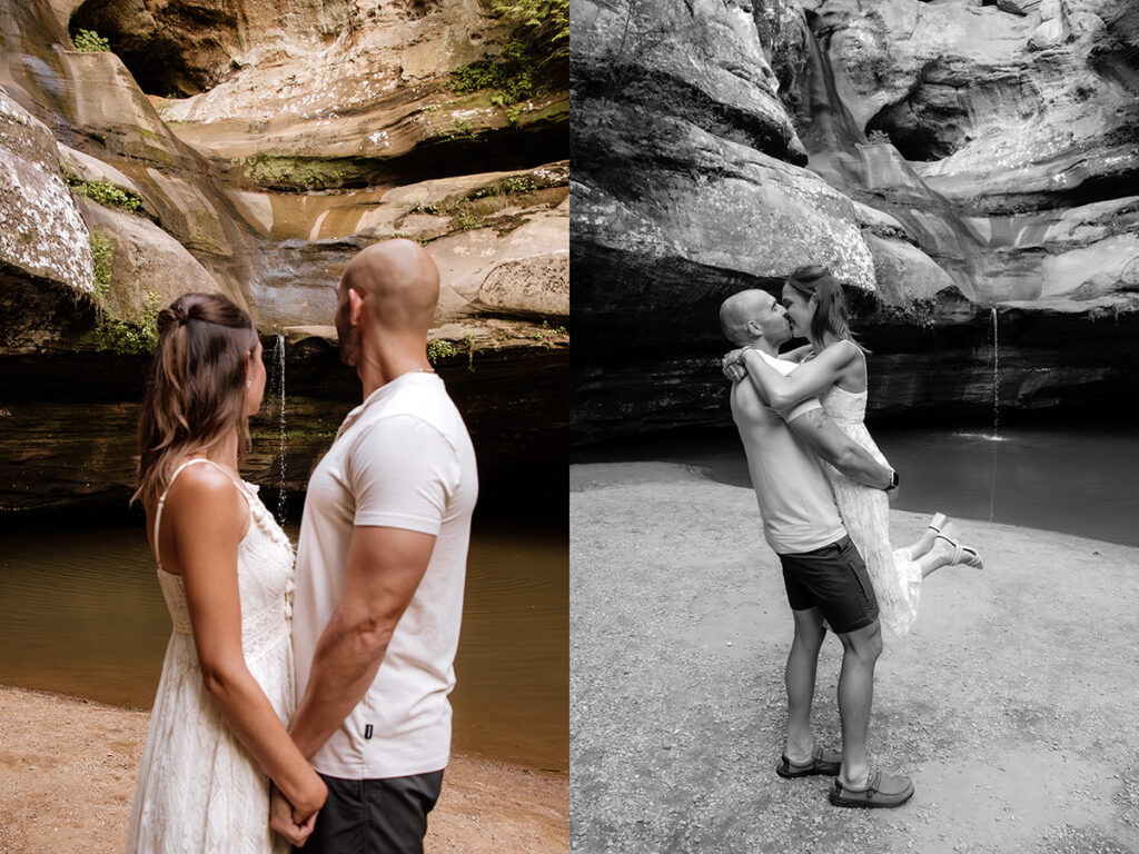 Hocking Hills Anniversary Portrait Session Ohio 1st 5th 10th 15th 20th 25th year celebration photos nature old mans cave ash cave cabin lodging cozy trees forest