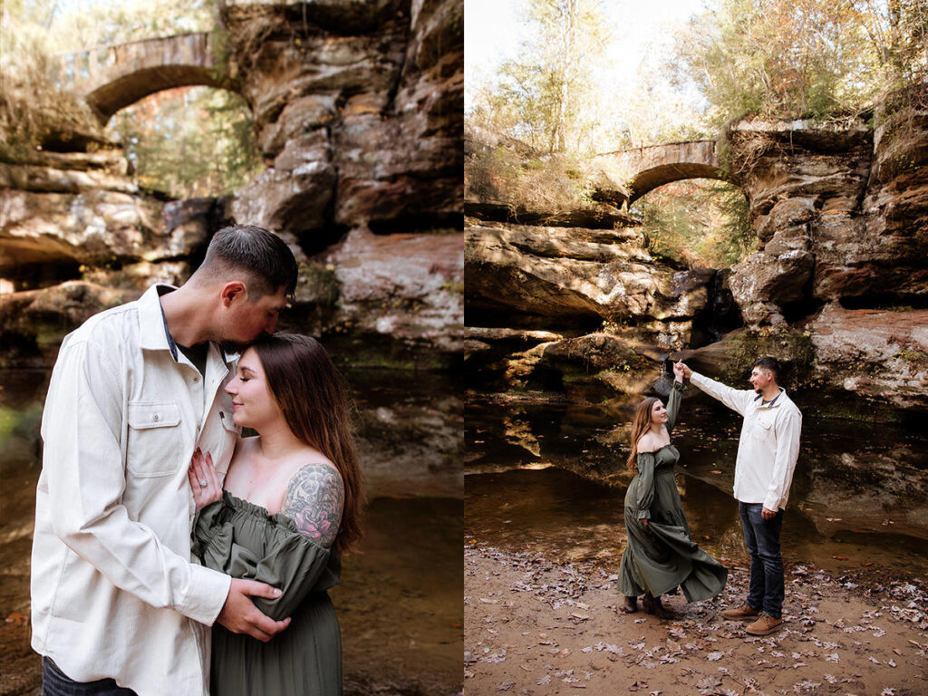 Hocking Hills Anniversary Portrait Session Ohio 1st 5th 10th 15th 20th 25th year celebration photos nature old mans cave ash cave cabin lodging cozy trees forest