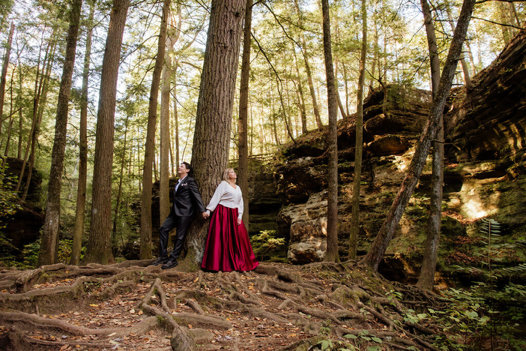 Hocking Hills Anniversary Portrait Session Ohio 1st 5th 10th 15th 20th 25th year celebration photos nature old mans cave ash cave cabin lodging cozy trees forest