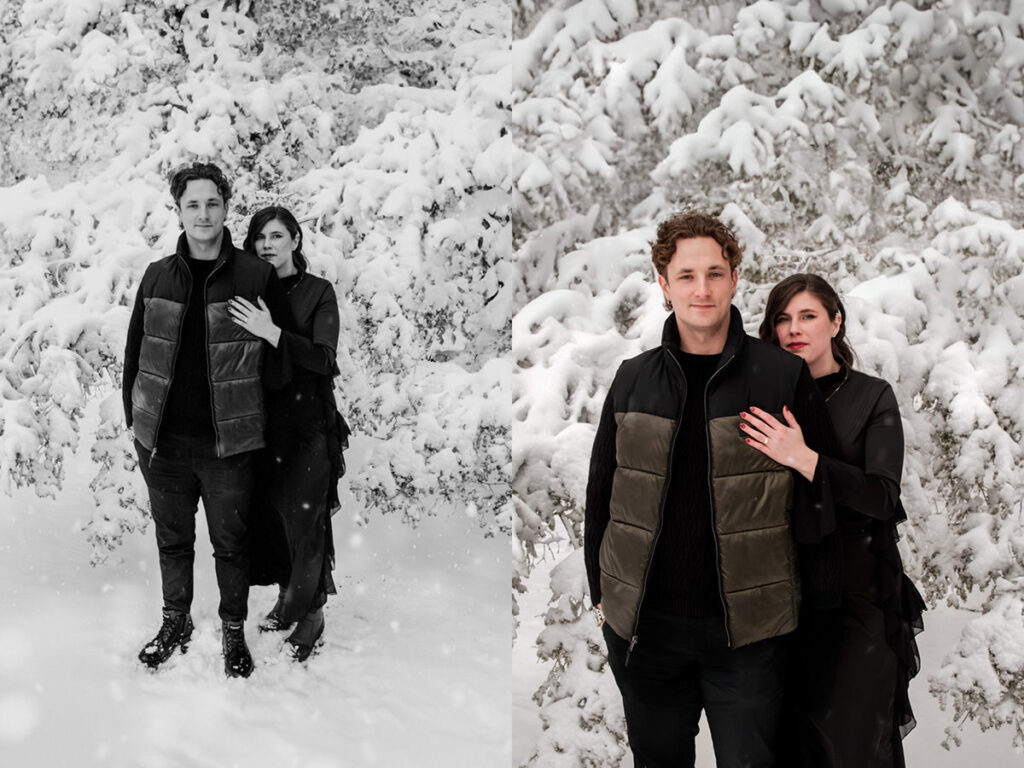 Winter Ash Cave Hocking Hills Ohio Iceland Engagement Session Waterfall Snow