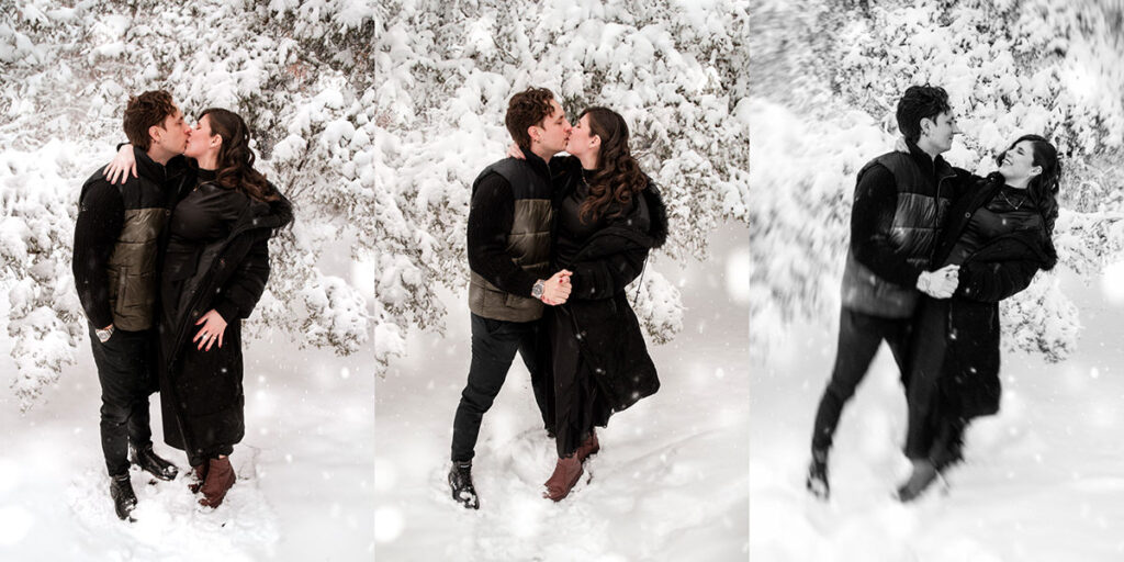 Winter Ash Cave Hocking Hills Ohio Iceland Engagement Session Waterfall Snow