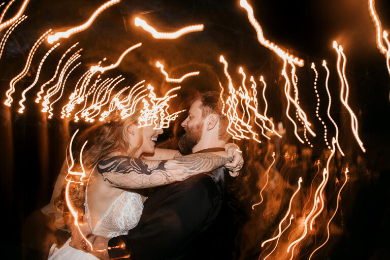 Artistic and experimental low light trail wedding photography