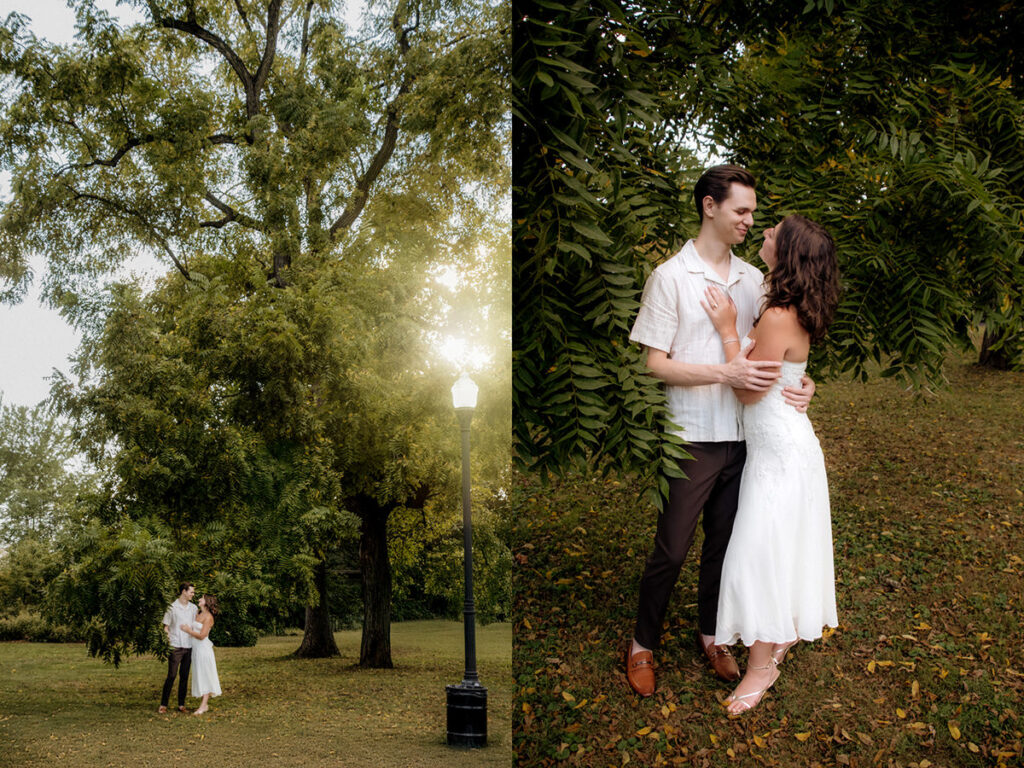 Schiller Park Columbus Ohio Engagement Photos Elizabeth Nihiser Photography Romantic Comedy Central Park Cute Whimsical Fun Love Joy Happy Beautiful Artistic Film Motion Blur Classic Modern Golden Hour Dress Outfit Inspo Inspiration Pinterest Travel Best Ring
