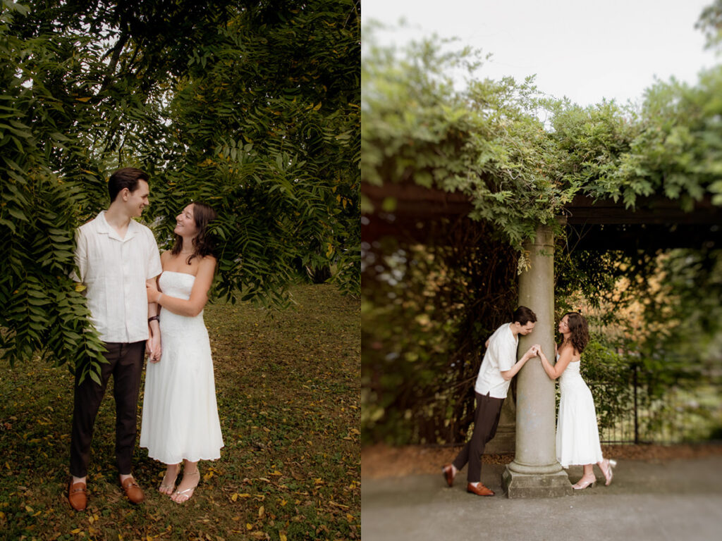 Schiller Park Columbus Ohio Engagement Photos Elizabeth Nihiser Photography Romantic Comedy Central Park Cute Whimsical Fun Love Joy Happy Beautiful Artistic Film Motion Blur Classic Modern Golden Hour Dress Outfit Inspo Inspiration Pinterest Travel Best Ring