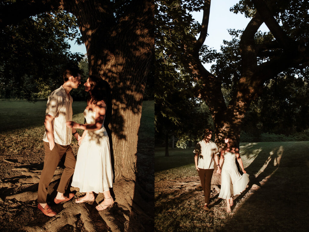 Schiller Park Columbus Ohio Engagement Photos Elizabeth Nihiser Photography Romantic Comedy Central Park Cute Whimsical Fun Love Joy Happy Beautiful Artistic Film Motion Blur Classic Modern Golden Hour Dress Outfit Inspo Inspiration Pinterest Travel Best Ring