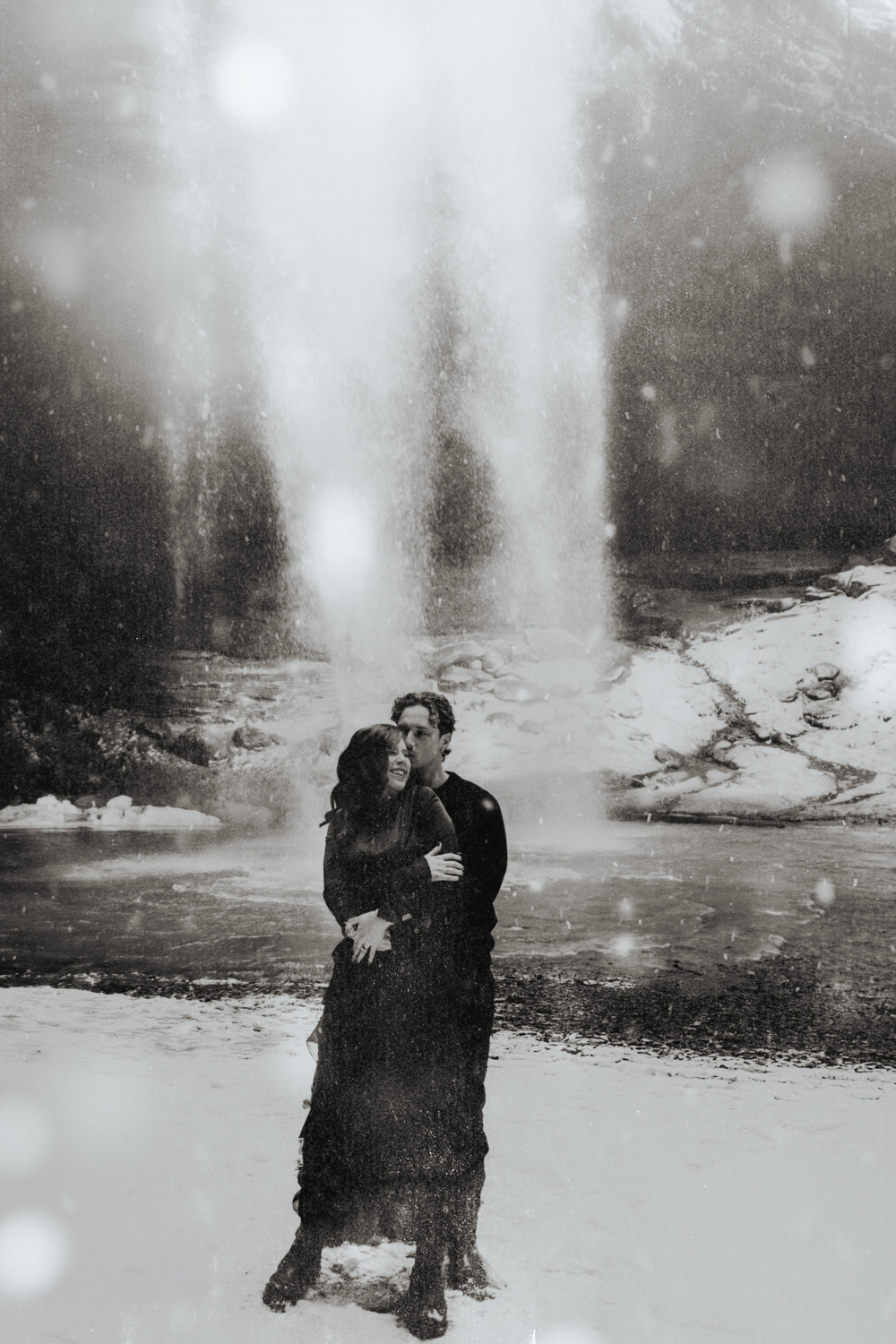 Ohio Engagement Photographer Elizabeth Nihiser Photography Best Top 10 World Midwest Great Nature Hocking Hills West Virginia Waterfall Snow Ice Winter Black and White Frosty Intimate