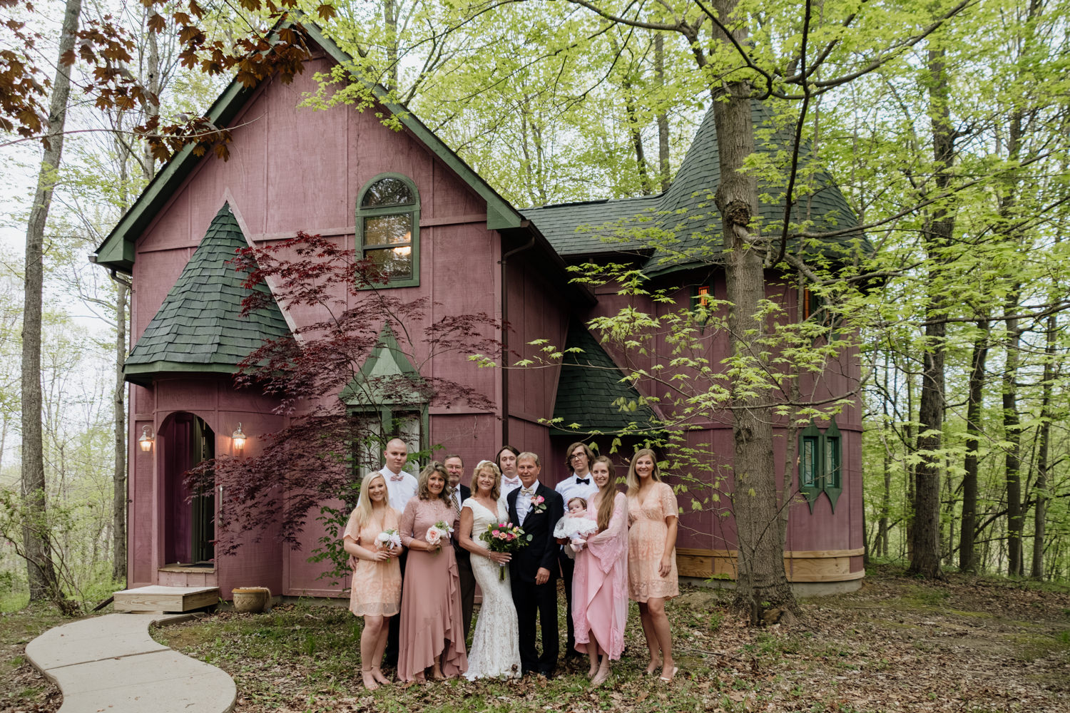 Group photo in front of the Silversmith's Lodge at Ravenwood Castle in the Hocking Hills.