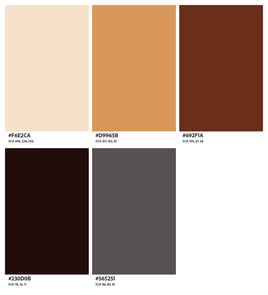 A 3-color palette for a cave photoshoot featuring deep emerald green, rich rust orange, and warm mustard yellow, showing how earthy tones stand out against dark rock formations.