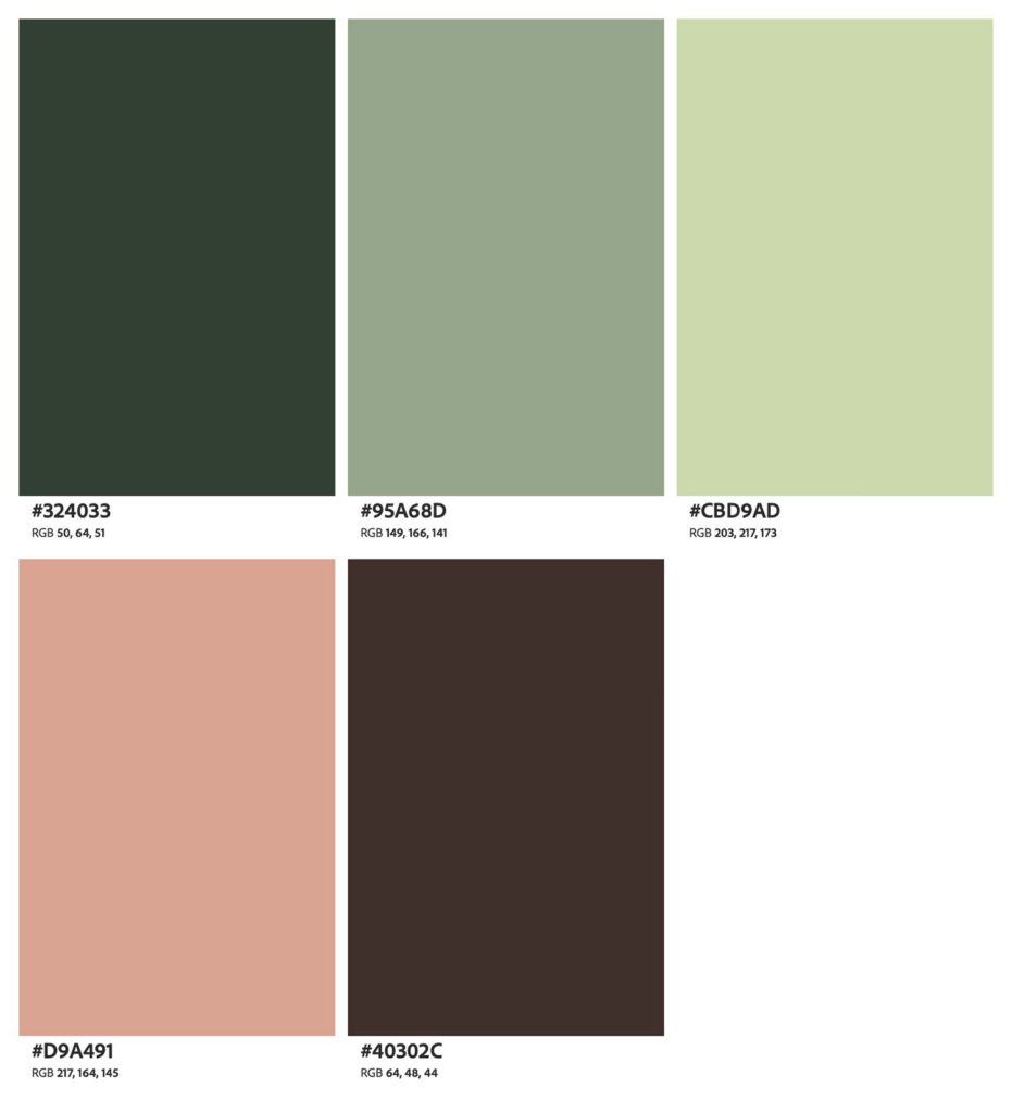 A color guide for a summer meadow session, displaying sage, dusty rose, and deep espresso to create a warm, organic contrast with wild grasses.