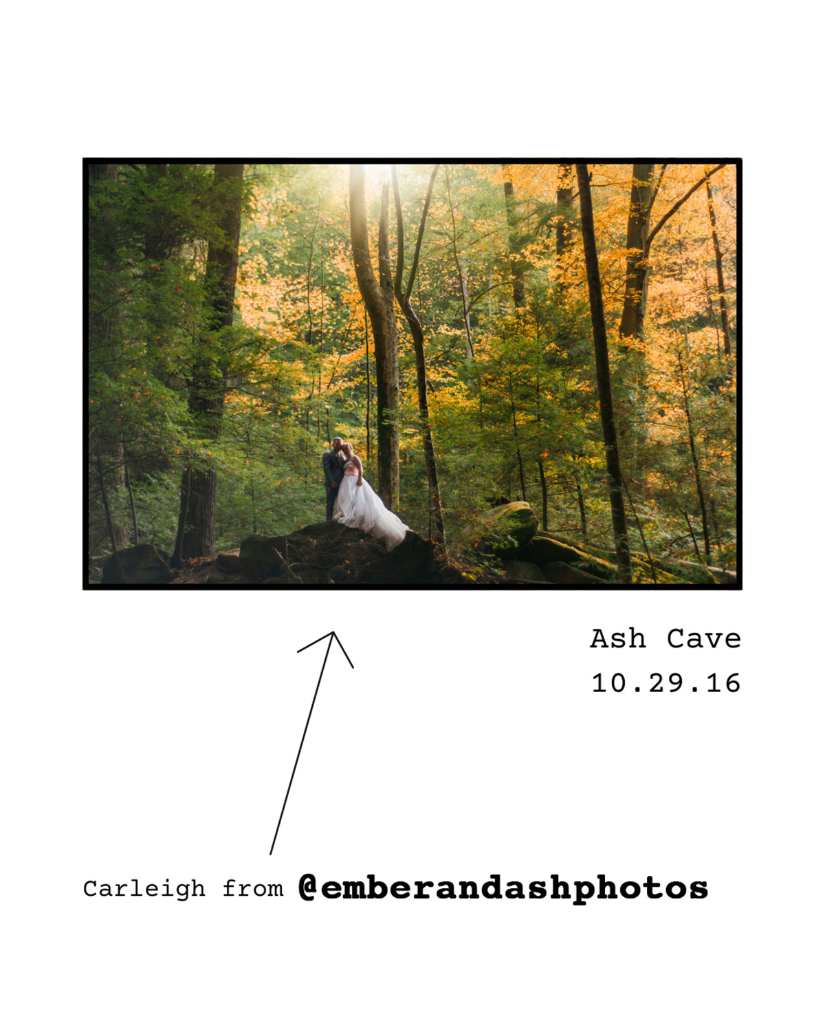 An image collage from an adventure elopement at Ash Cave in October of 2016.