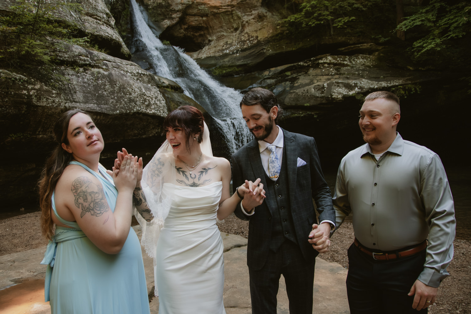 Candid group photo during an elopement at Cedar Falls.